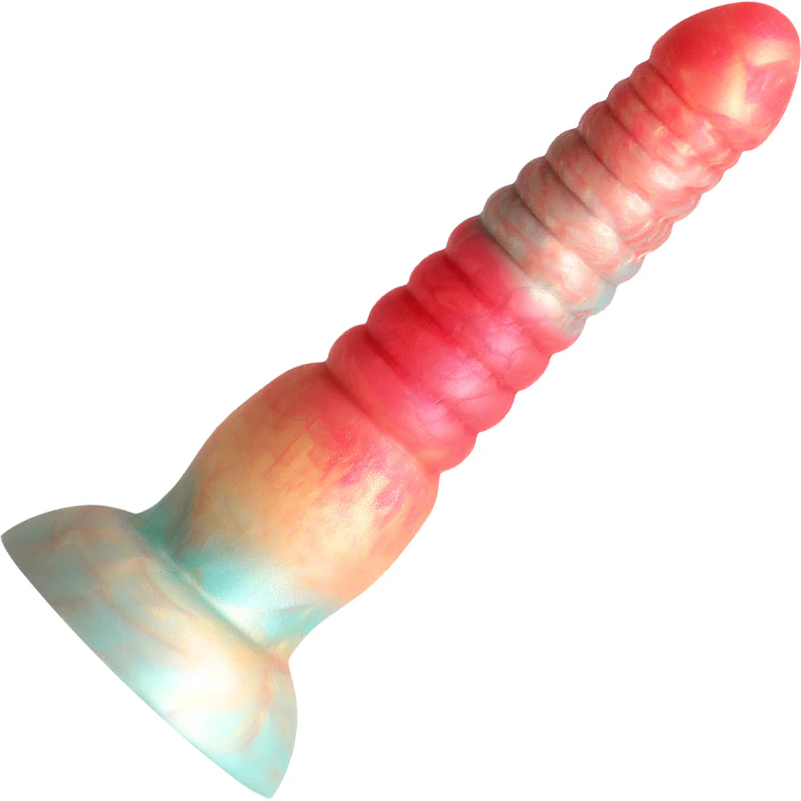 Colours Stacked Silicone Suction Cup Dildo - Red & Gold - Image 3