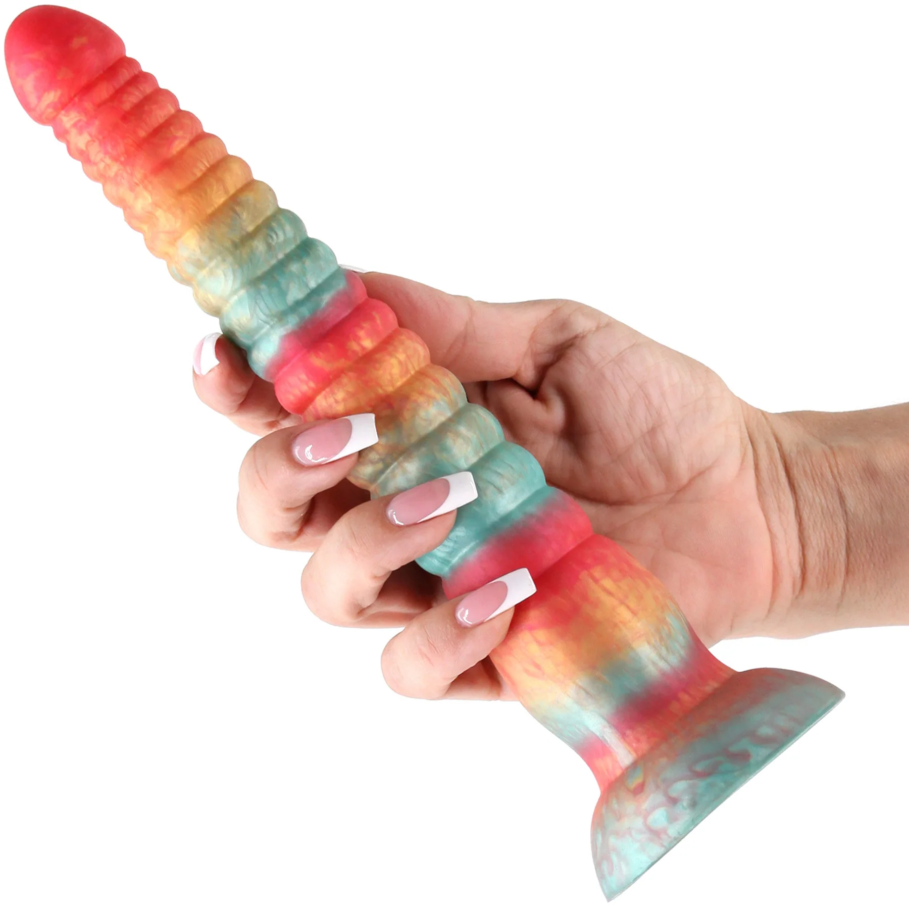 Colours Stacked Silicone Suction Cup Dildo - Red & Gold - Image 6