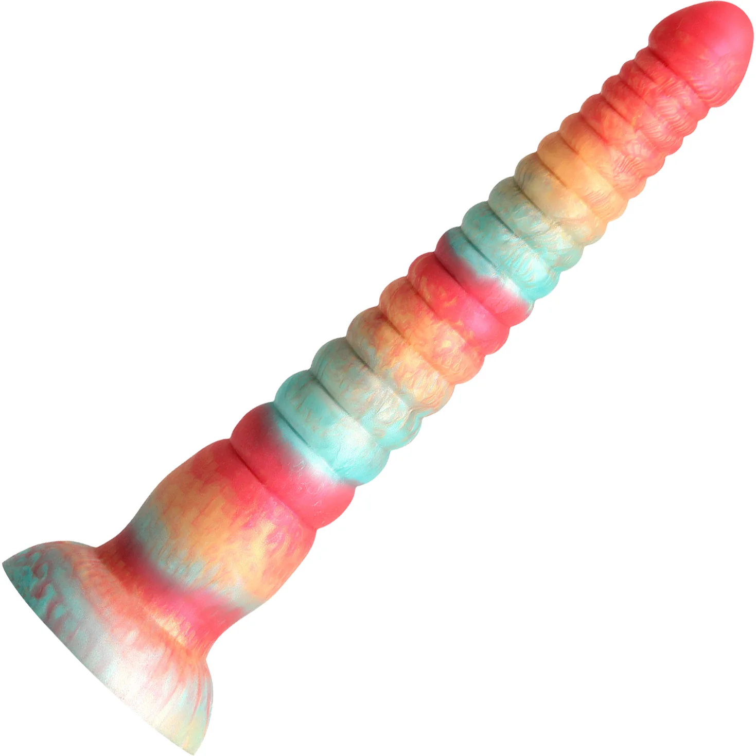Colours Stacked Silicone Suction Cup Dildo - Red & Gold - Image 7