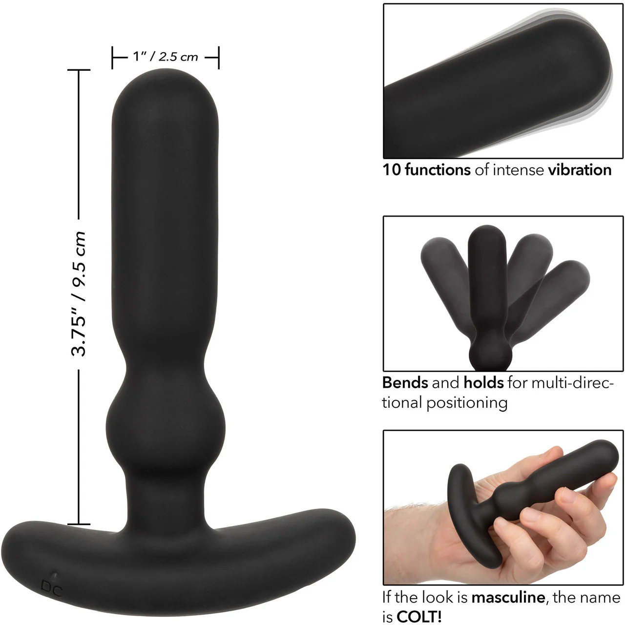 COLT Anal-T Rechargeable Waterproof Silicone Anal Vibrator - Black - Image 7