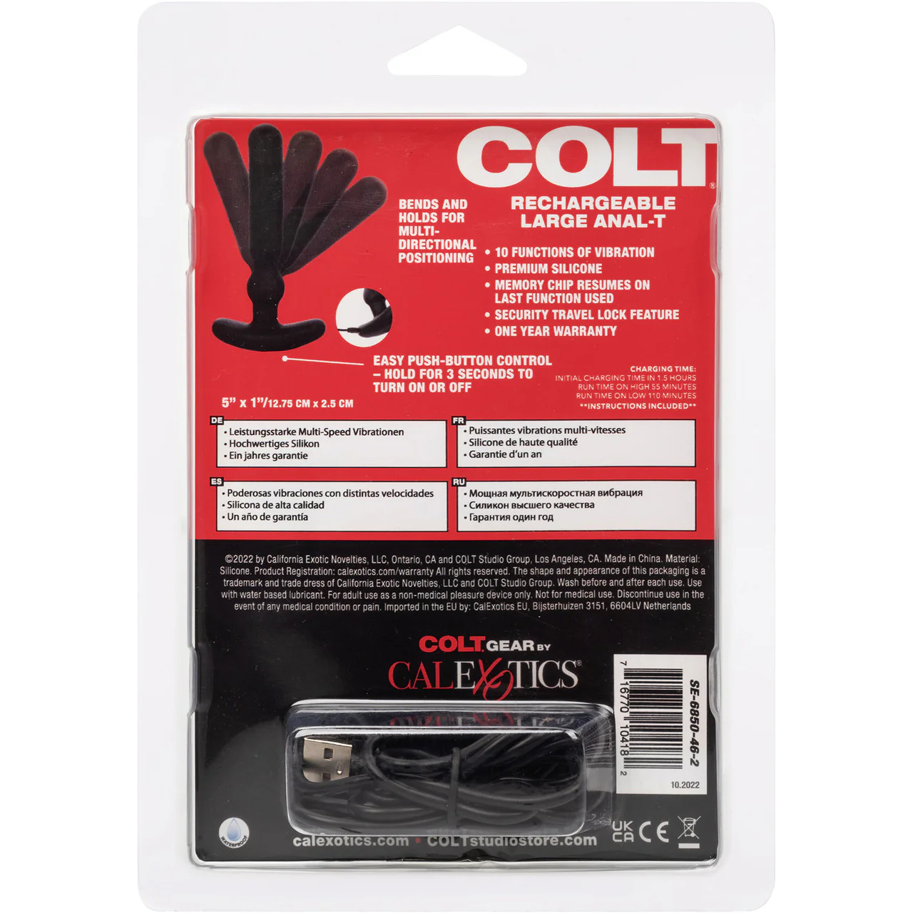 COLT Anal-T Rechargeable Waterproof Silicone Anal Vibrator - Large, Black - Image 11