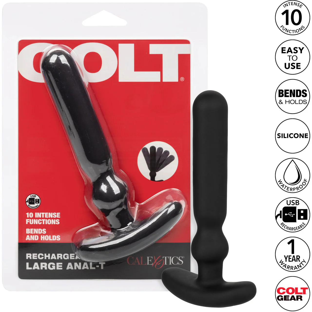 COLT Anal-T Rechargeable Waterproof Silicone Anal Vibrator - Large, Black - Image 9