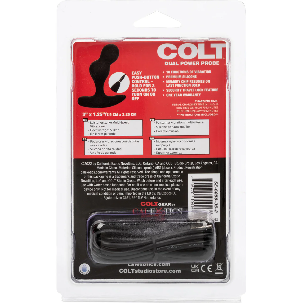 COLT Dual Power Probe Rechargeable Waterproof Silicone Anal Vibrator - Black - Image 10
