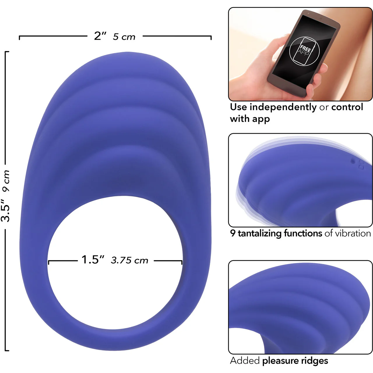 Connect Couples Ring Rechargeable Waterproof Silicone App Enabled Vibrating Cock Ring By CalExotics - Image 8