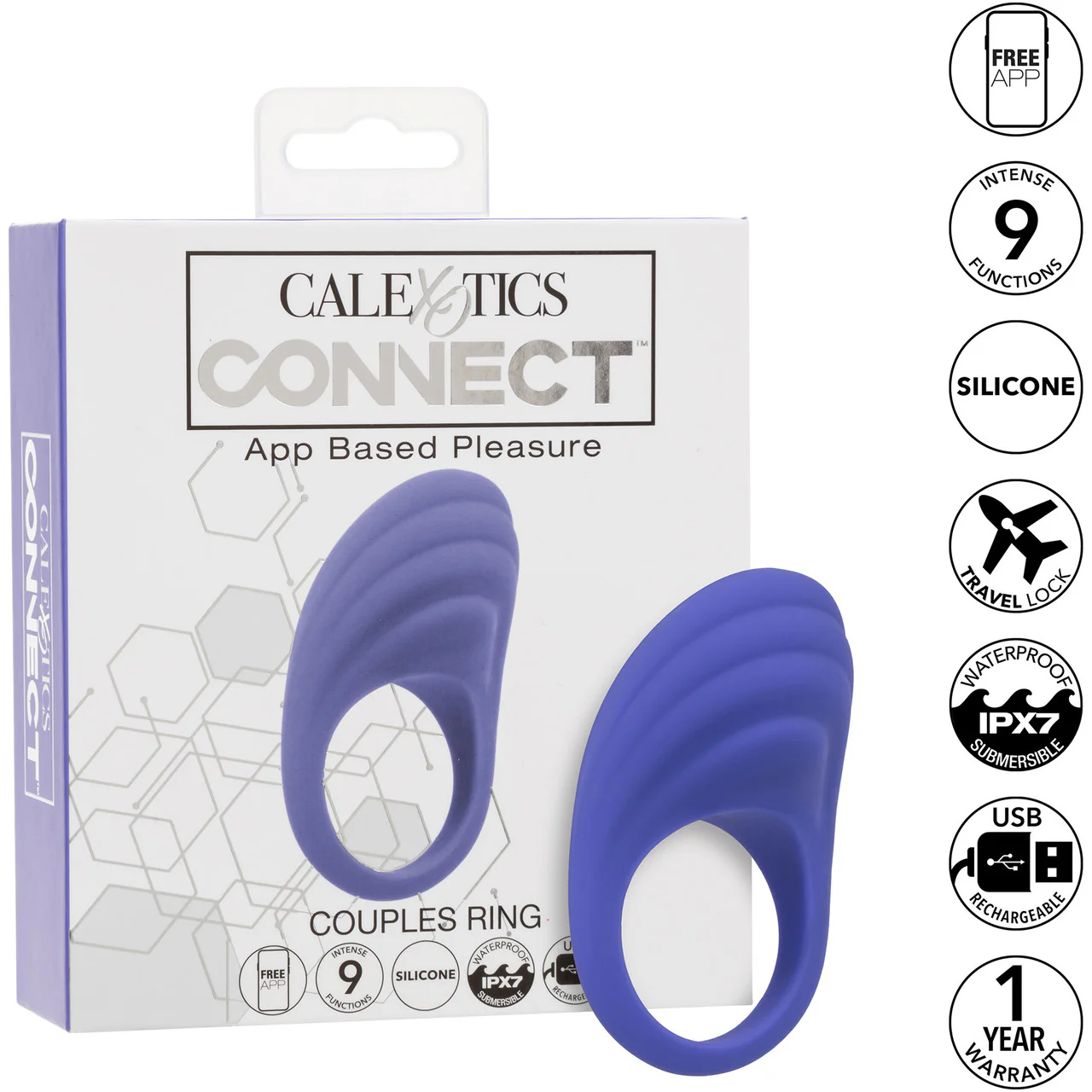 Connect Couples Ring Rechargeable Waterproof Silicone App Enabled Vibrating Cock Ring By CalExotics - Image 9