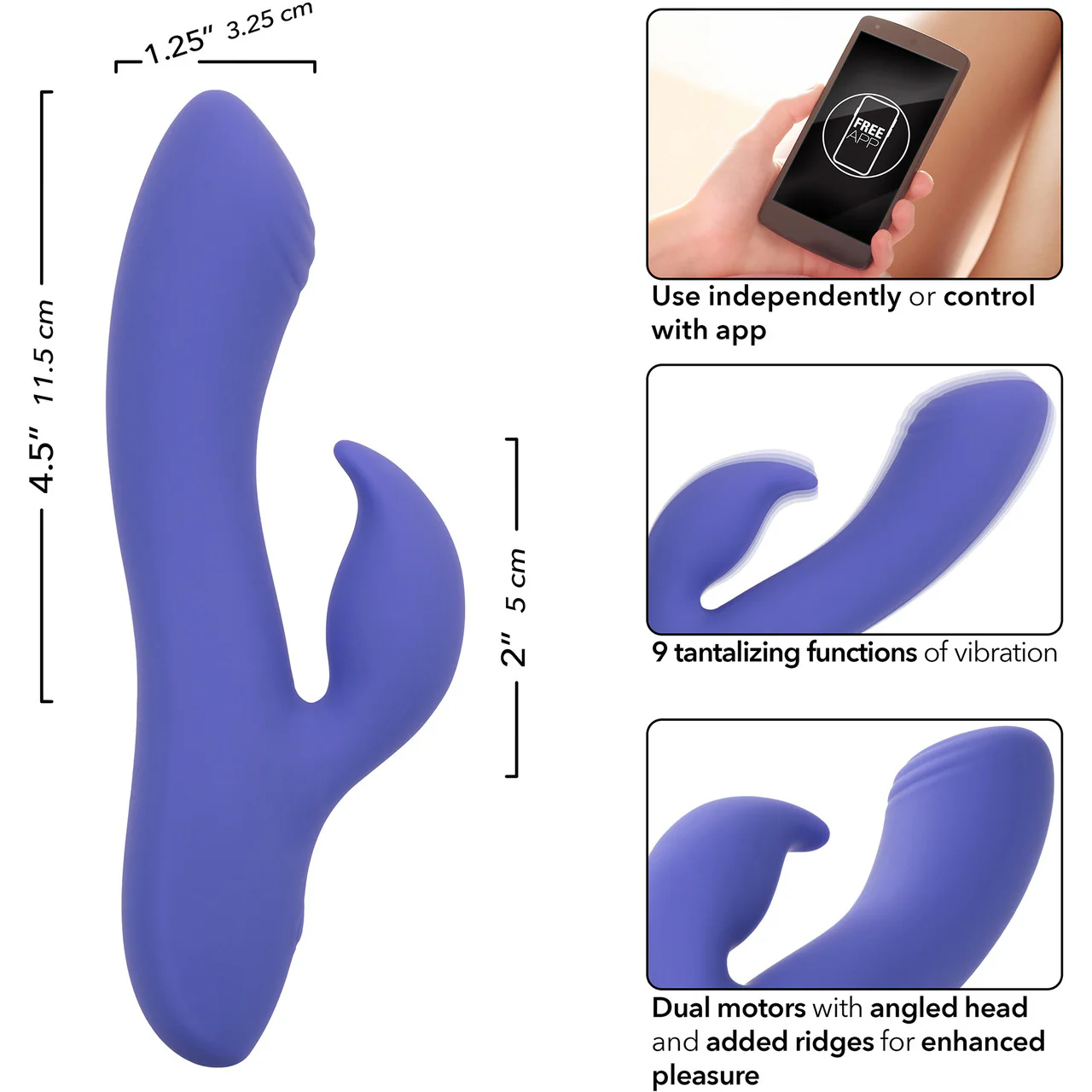 Connect Dual Stimulator Rechargeable Silicone App Enabled Rabbit Vibrator By CalExotics - Image 8