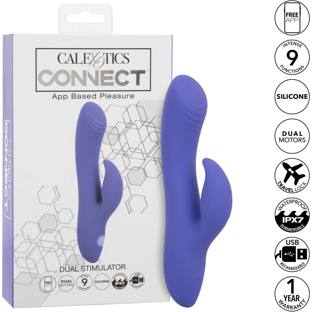 Connect Dual Stimulator Rechargeable Silicone App Enabled Rabbit Vibrator By CalExotics - Image 9