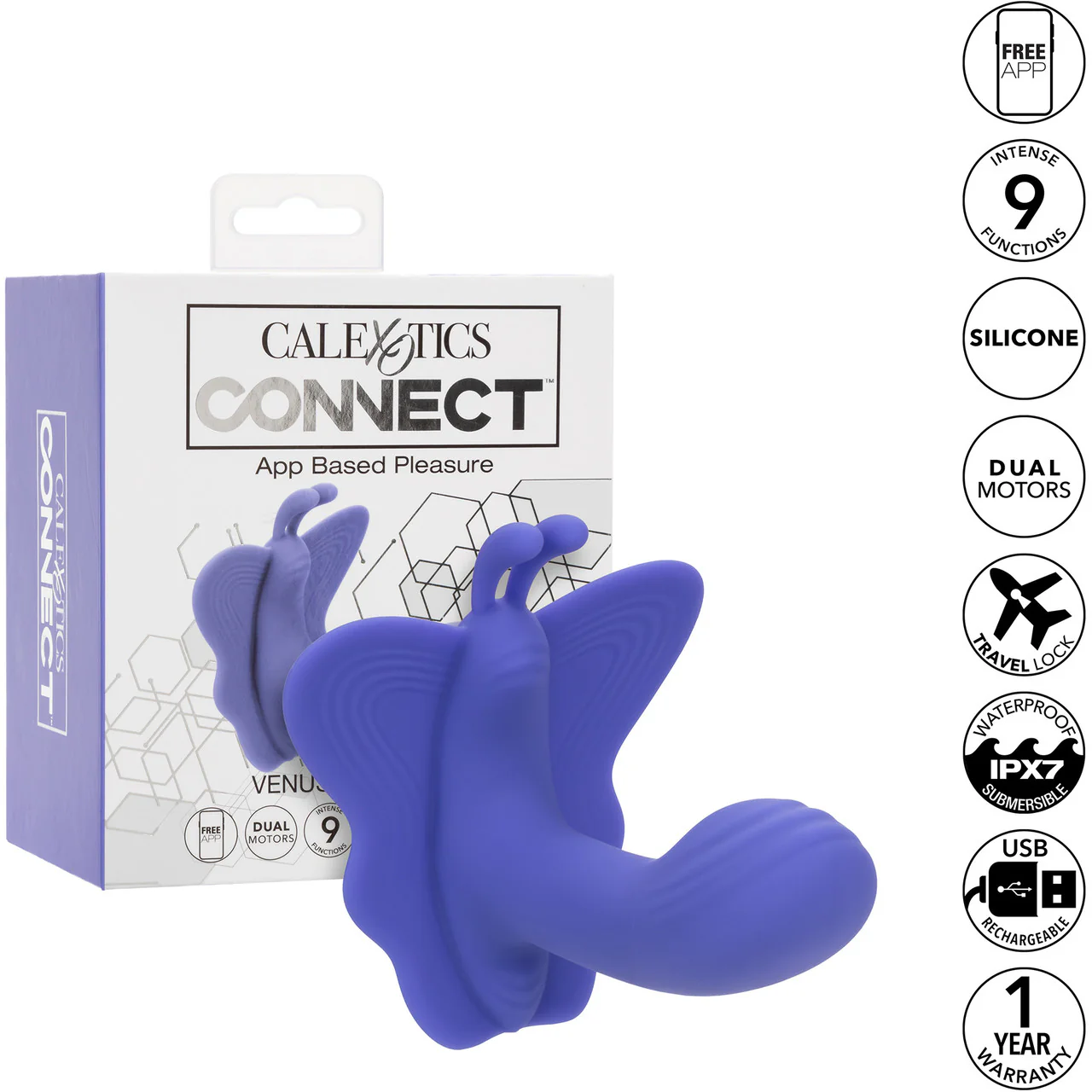 Connect Venus Butterfly Rechargeable Silicone App Enabled Dual Stimulation Vibrator By CalExotics - Image 8