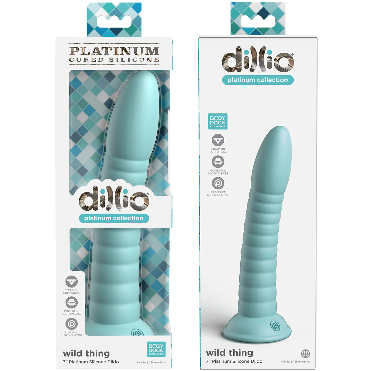 Dillio Platinum Wild Thing Silicone 7" Suction Cup Dildo - Teal - Image 4