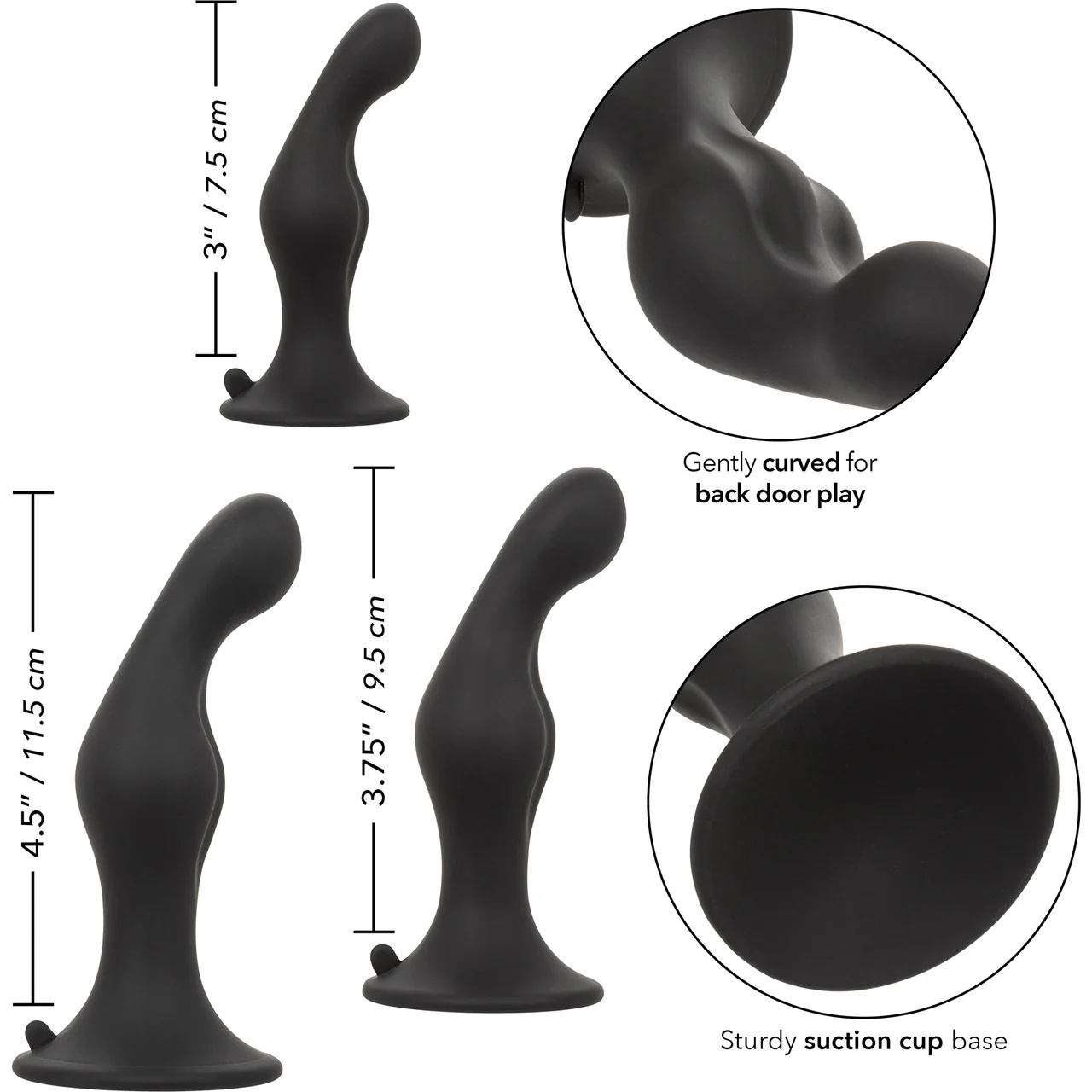 Silicone Anal Ripple 3 Piece Butt Plug Kit By CalExotics - Black - Image 14