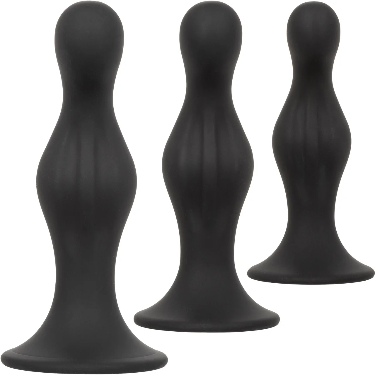 Silicone Anal Ripple 3 Piece Butt Plug Kit By CalExotics - Black - Image 3