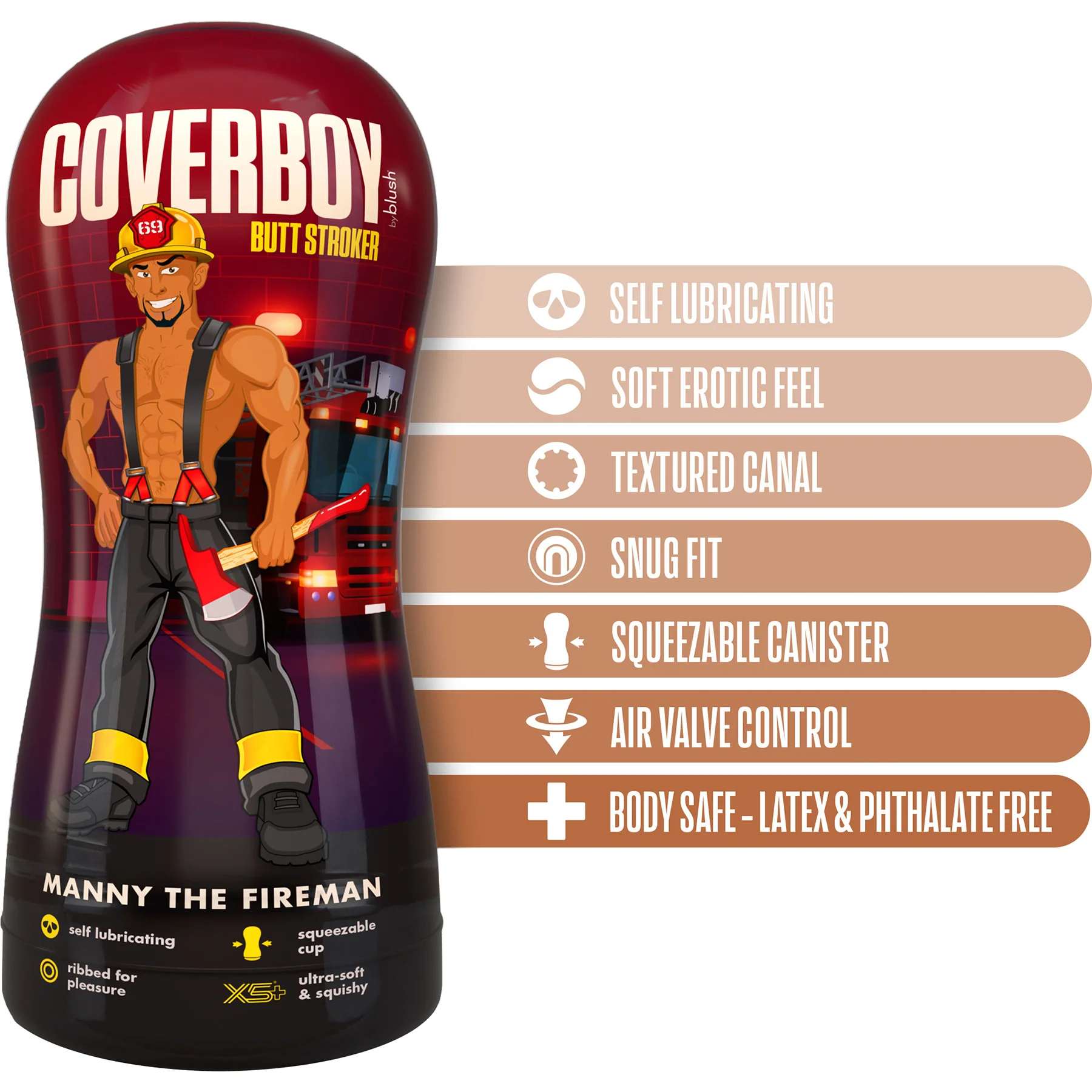 Coverboy Manny The Fireman Self Lubricating Anal Penis Stroker By Blush - Caramel - Image 3