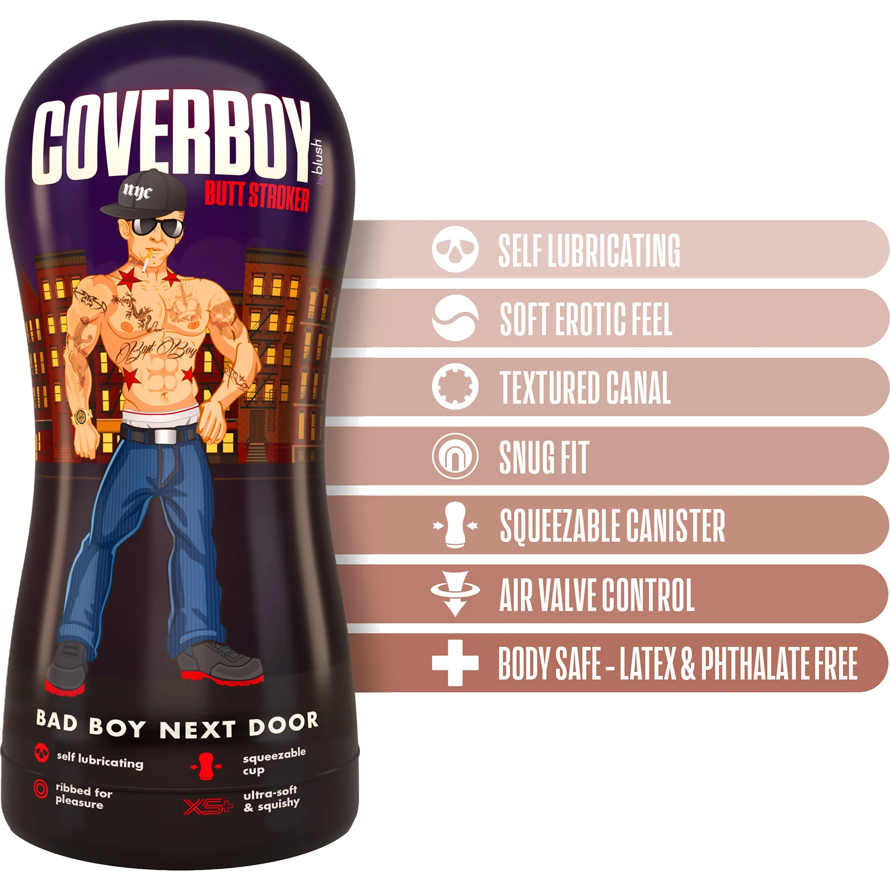 Coverboy The Bad Boy Next Door Self Lubricating Anal Penis Stroker By Blush - Vanilla - Image 3