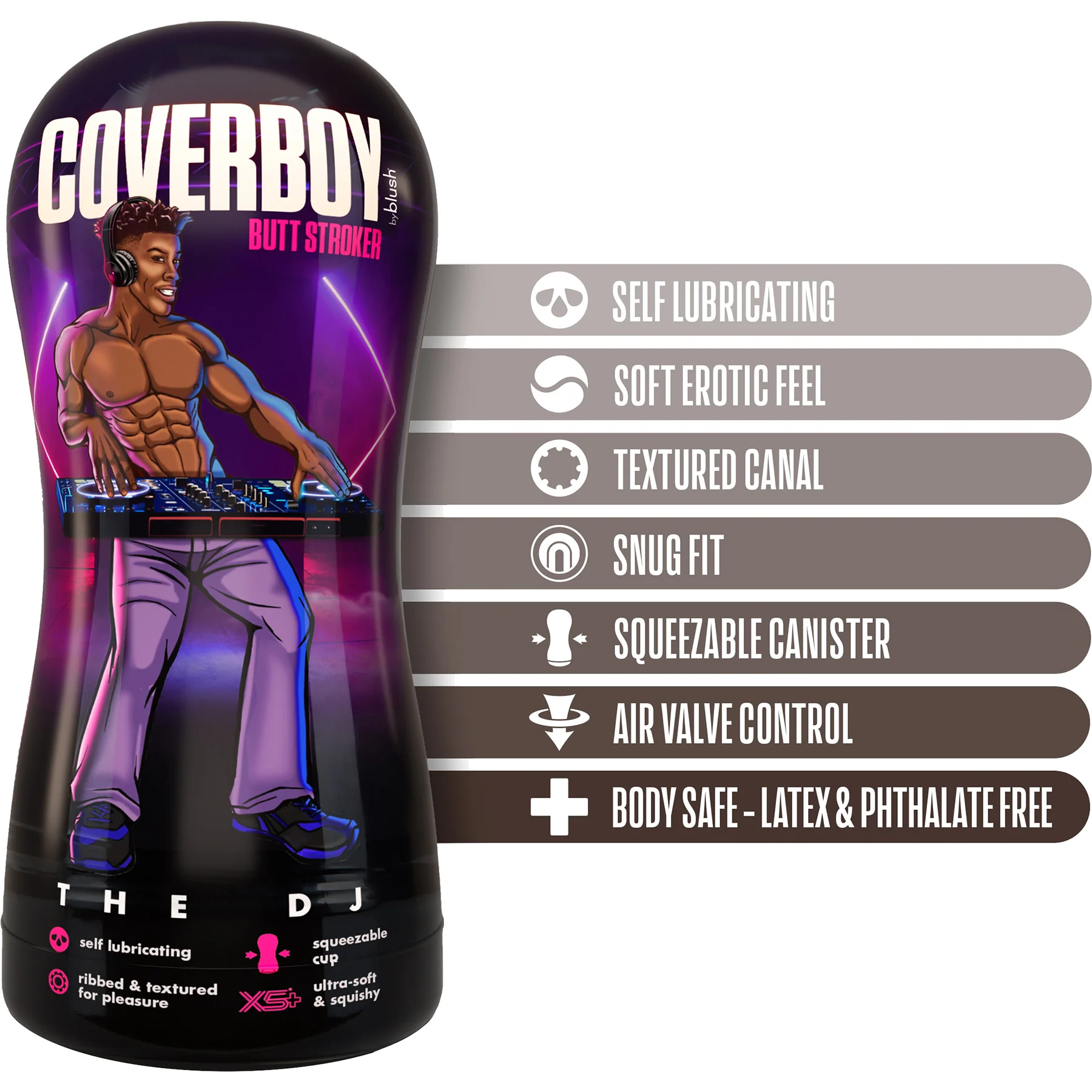 Coverboy The DJ Self Lubricating Anal Penis Stroker By Blush - Chocolate - Image 3