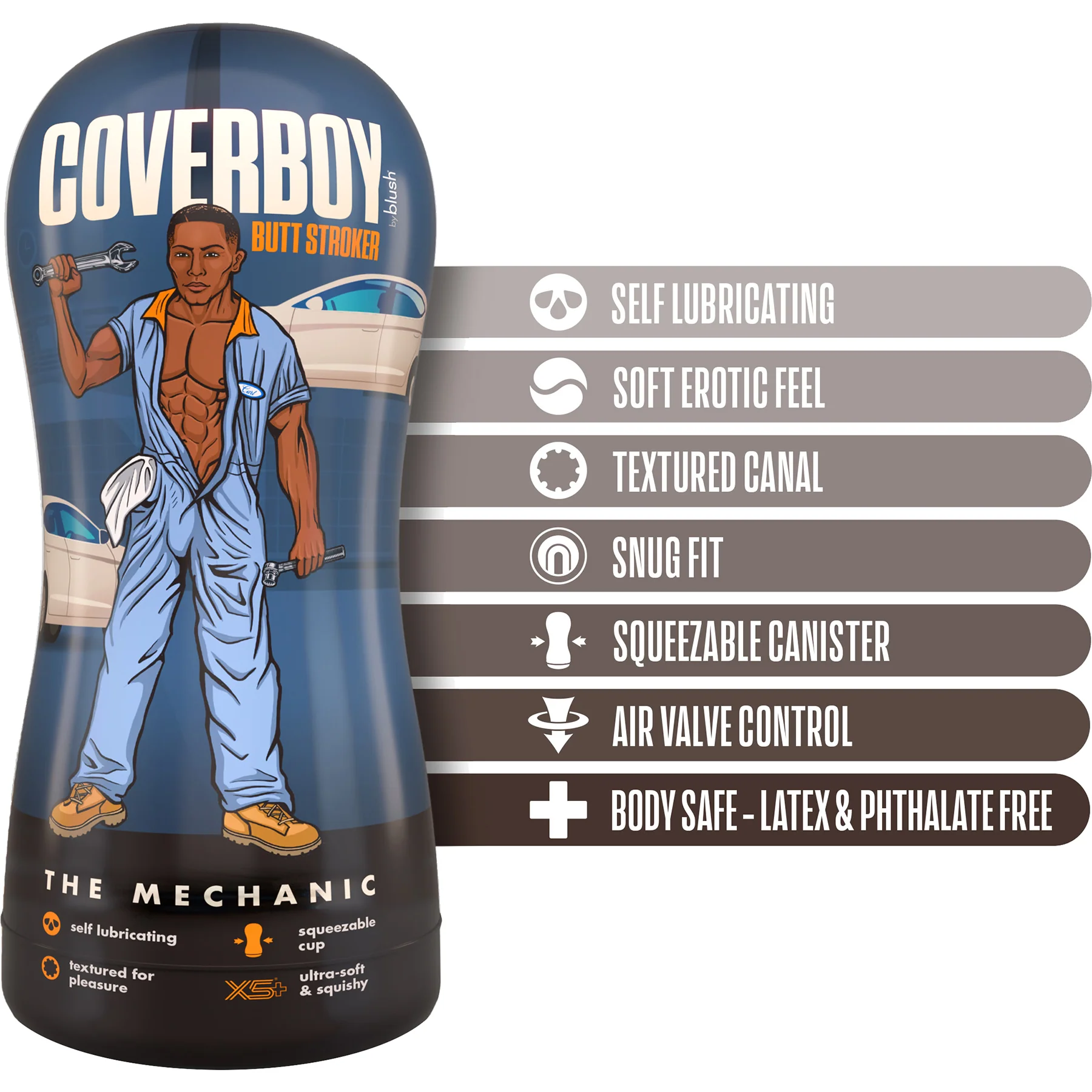 Coverboy The Mechanic Self Lubricating Anal Penis Stroker By Blush - Chocolate - Image 3