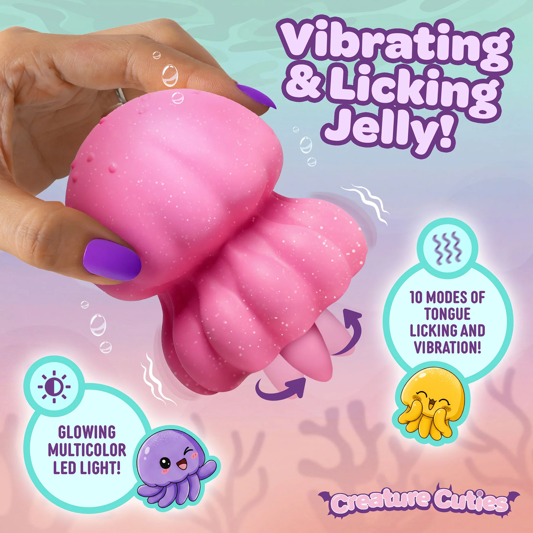 Creature Cuties Glow Jelly Licking & Vibrating Silicone Stimulator - Image 6