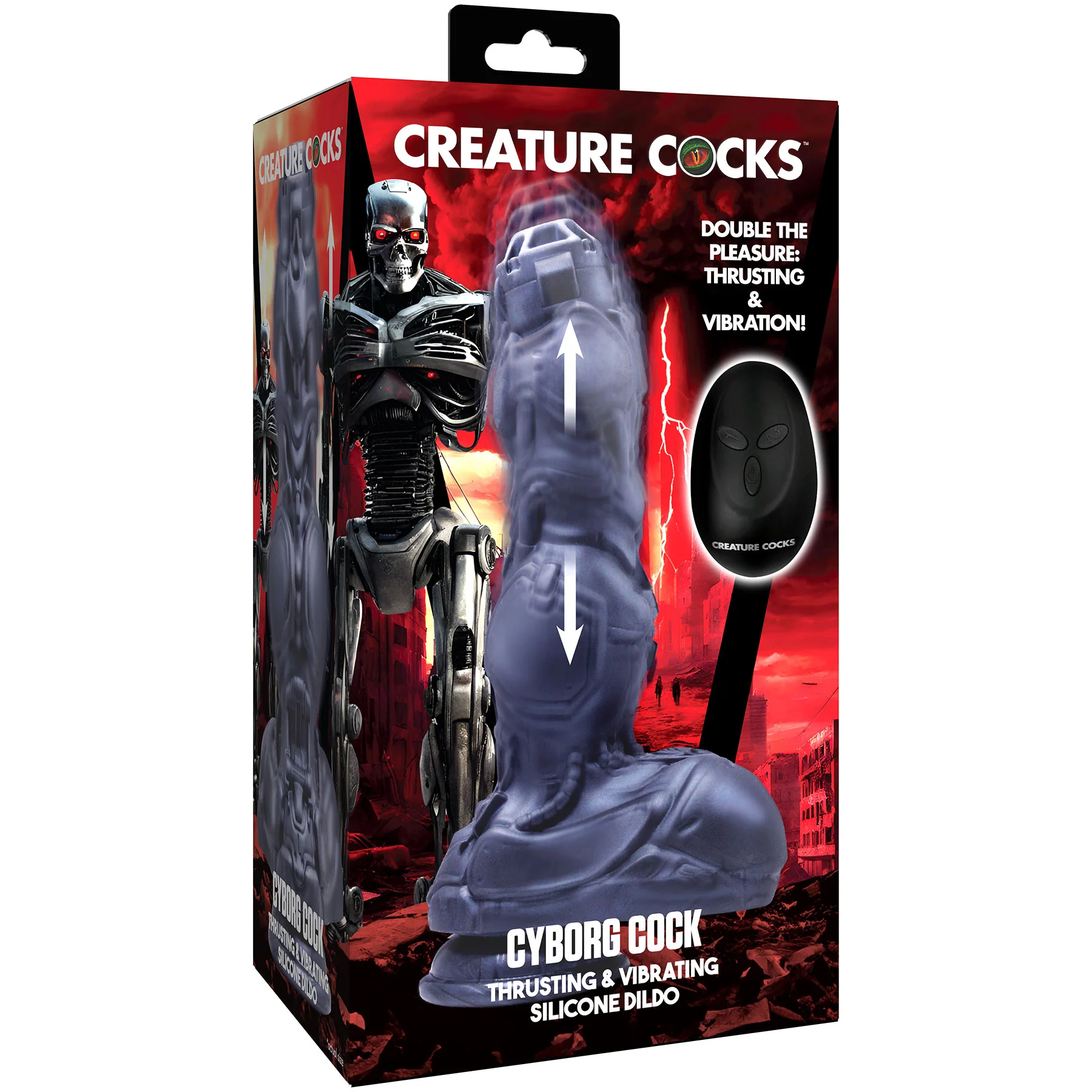 Cyborg 8.8" Thrusting & Vibrating Silicone Suction Cup Dildo With Remote By Creature Cocks - Image 11