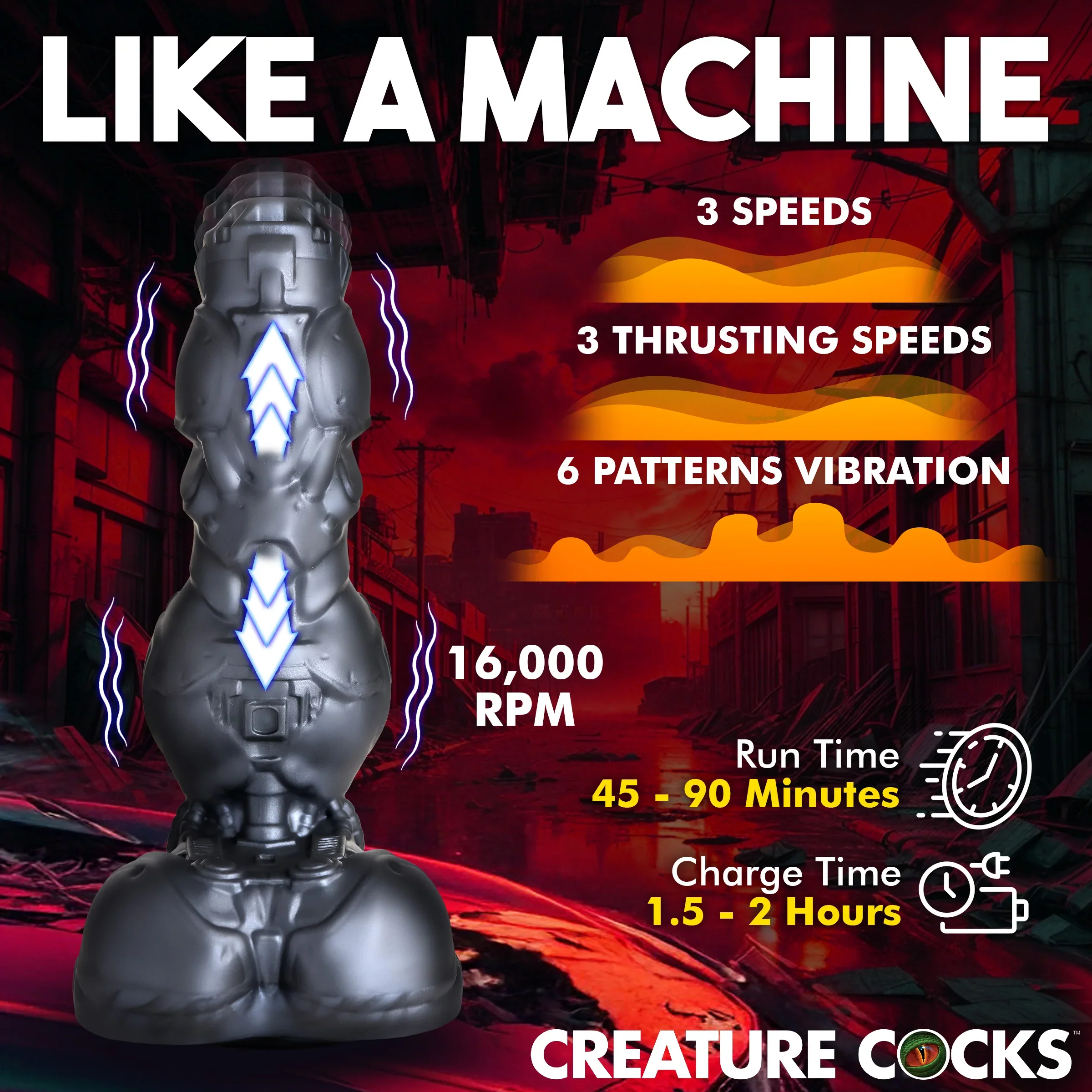 Cyborg 8.8" Thrusting & Vibrating Silicone Suction Cup Dildo With Remote By Creature Cocks - Image 2