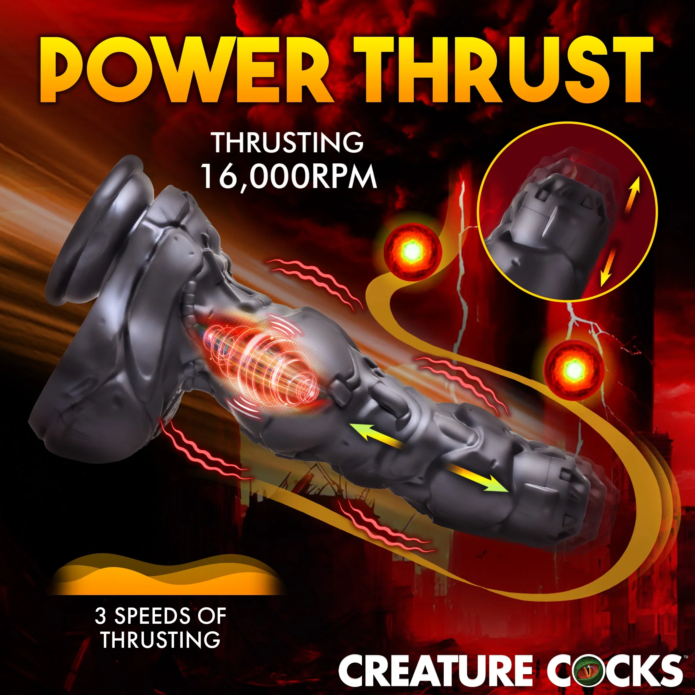 Cyborg 8.8" Thrusting & Vibrating Silicone Suction Cup Dildo With Remote By Creature Cocks - Image 4