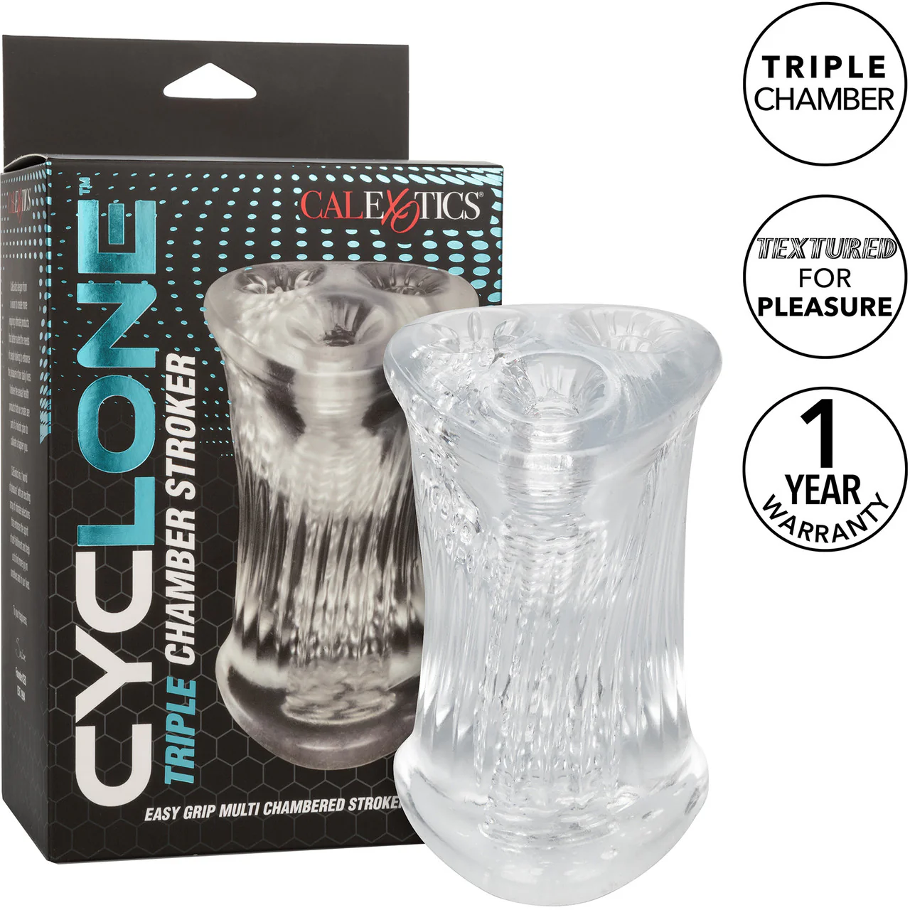 Cyclone Triple Chamber Easy Grip Penis Stroker By CalExotics - Clear - Image 11