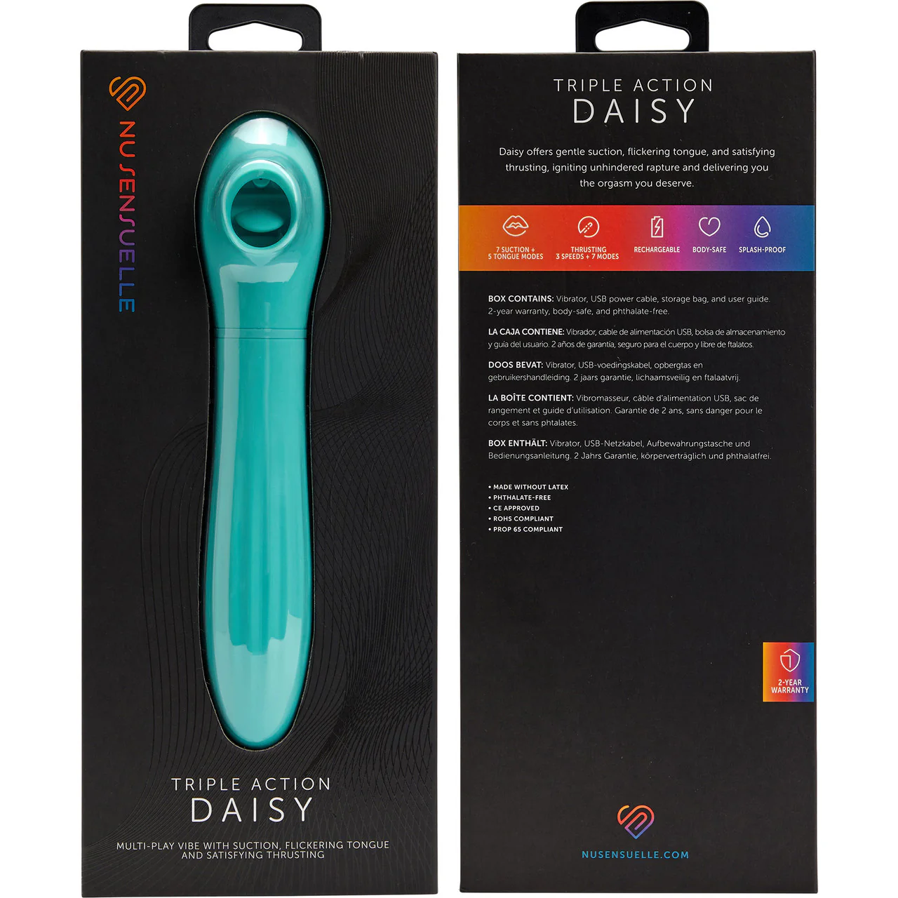 Daisy Triple Action Thrusting & Flickering Tongue Vibrator With Suction By Nu Sensuelle - Electric Blue - Image 6