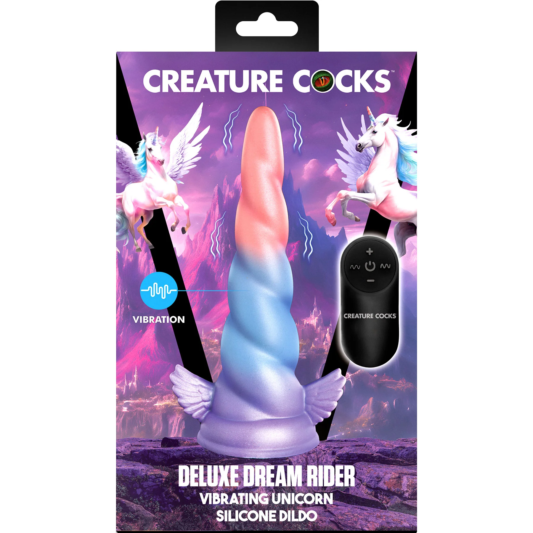 Deluxe Dream Rider Unicorn Vibrating 7.8" Silicone Dildo With Remote By Creature Cocks - Image 6