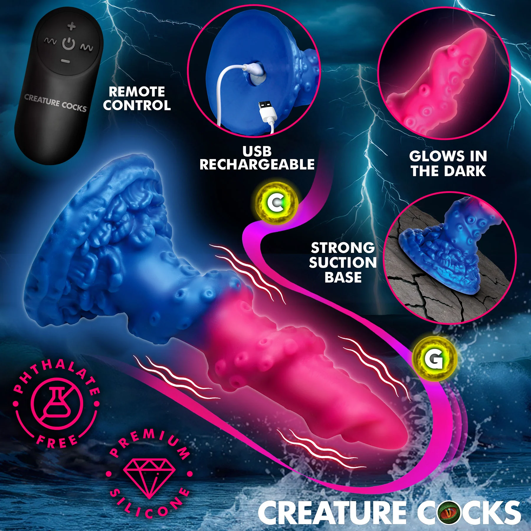 Deluxe Lord Kraken Vibrating 8" Silicone Dildo With Remote By Creature Cocks - Image 7