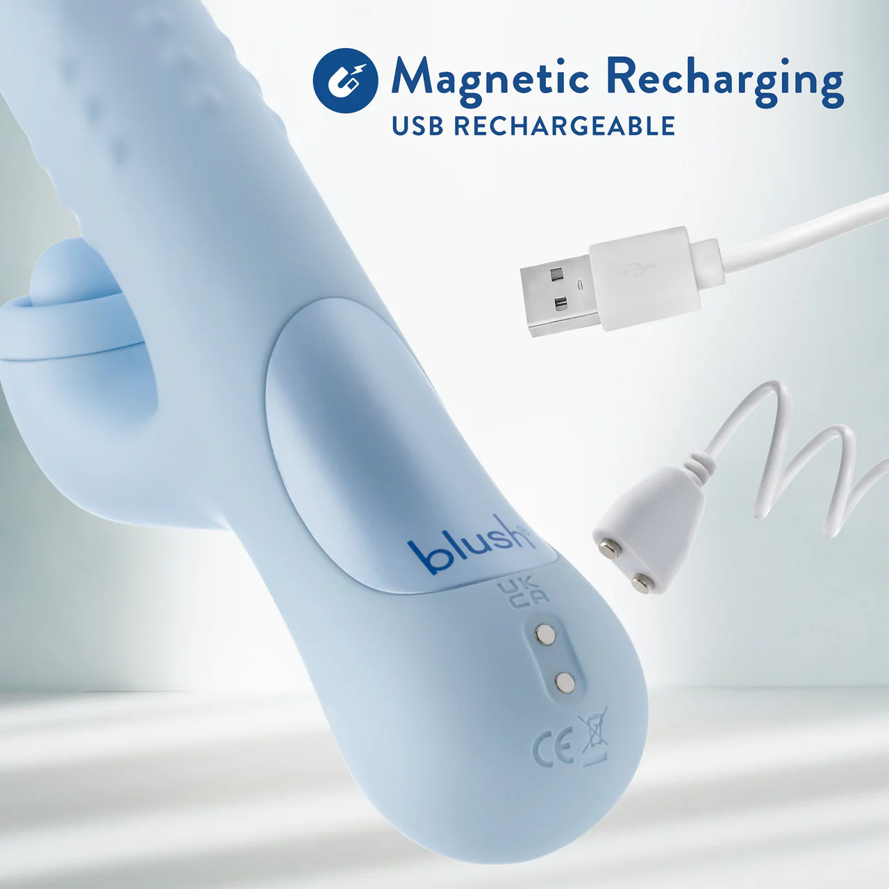 Devin Rechargeable Waterproof Silicone Tapping Rabbit Vibrator With Massaging Beads By Blush - Blue - Image 10