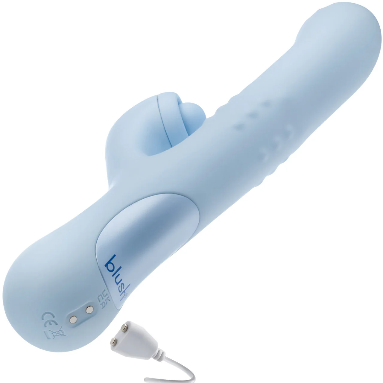 Devin Rechargeable Waterproof Silicone Tapping Rabbit Vibrator With Massaging Beads By Blush - Blue - Image 5