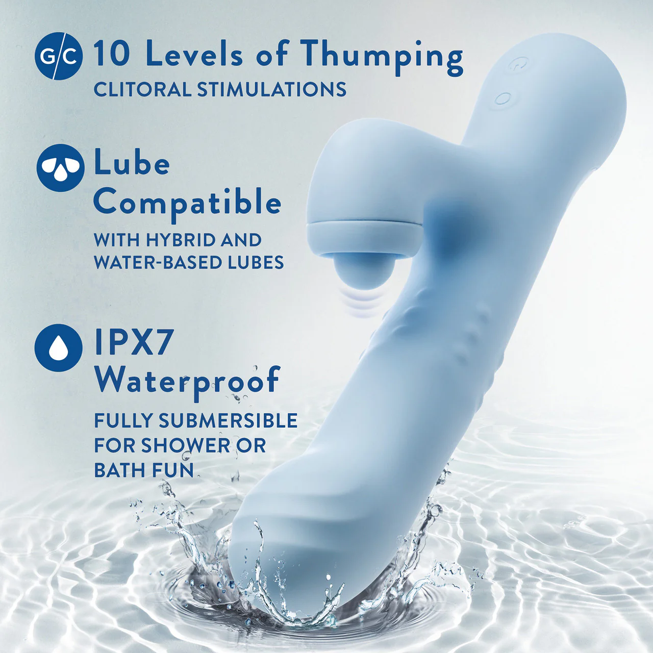 Devin Rechargeable Waterproof Silicone Tapping Rabbit Vibrator With Massaging Beads By Blush - Blue - Image 8