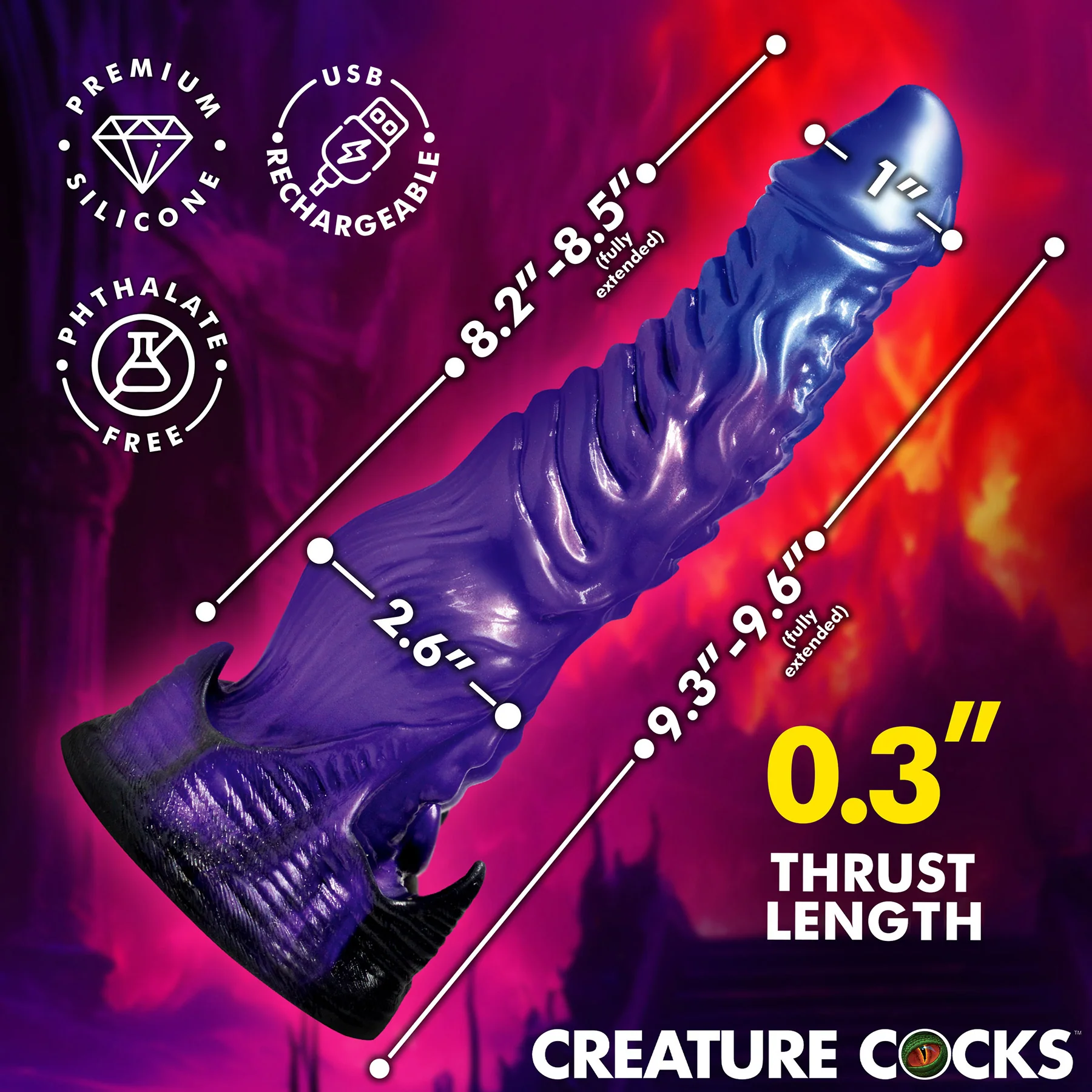 Diabolos 9" Thrusting & Vibrating Silicone Suction Cup Dildo With Remote By Creature Cocks - Image 16