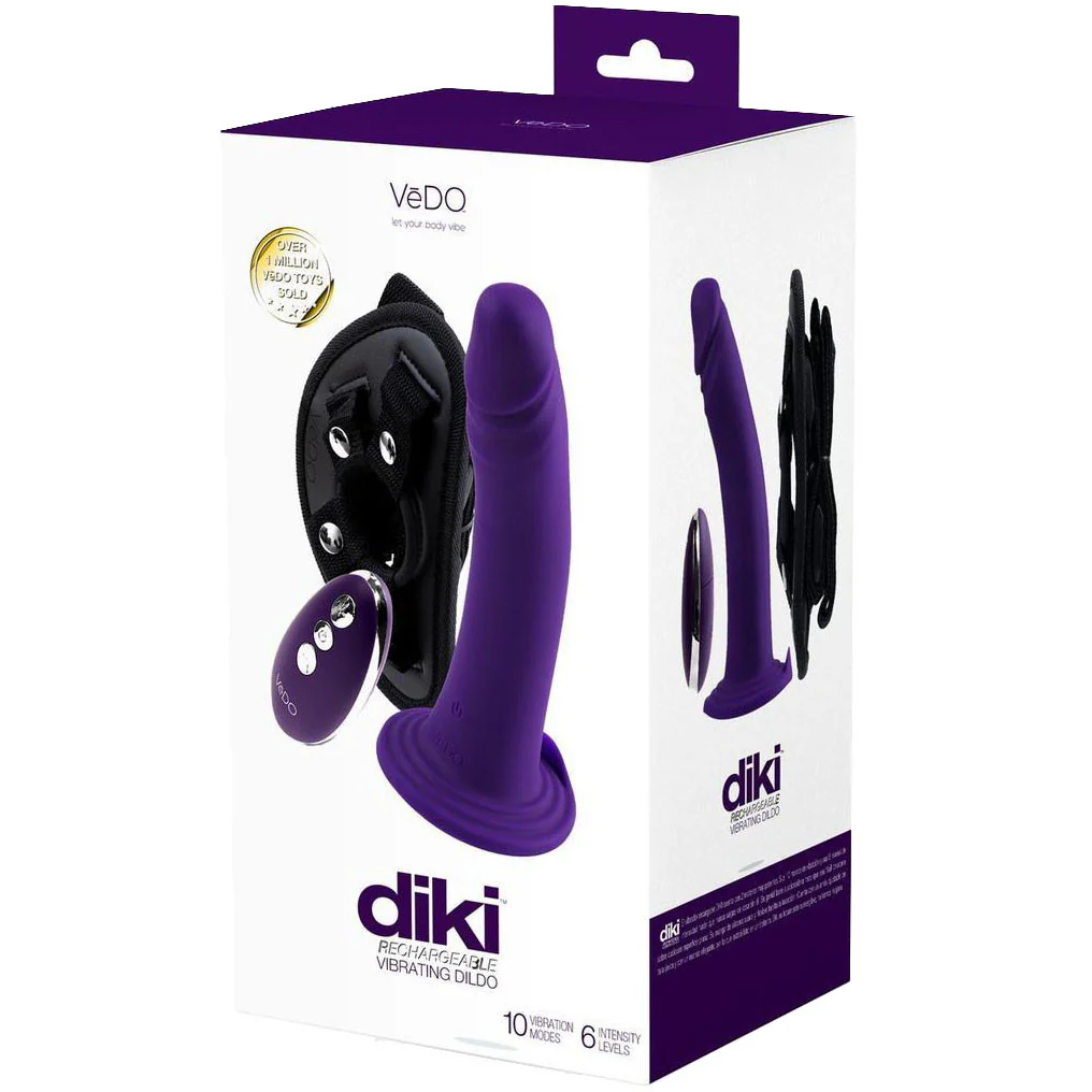 DIKI Silicone Rechargeable Vibrating Strap On kit With Harness & Remote By VeDO - Deep Purple - Image 3