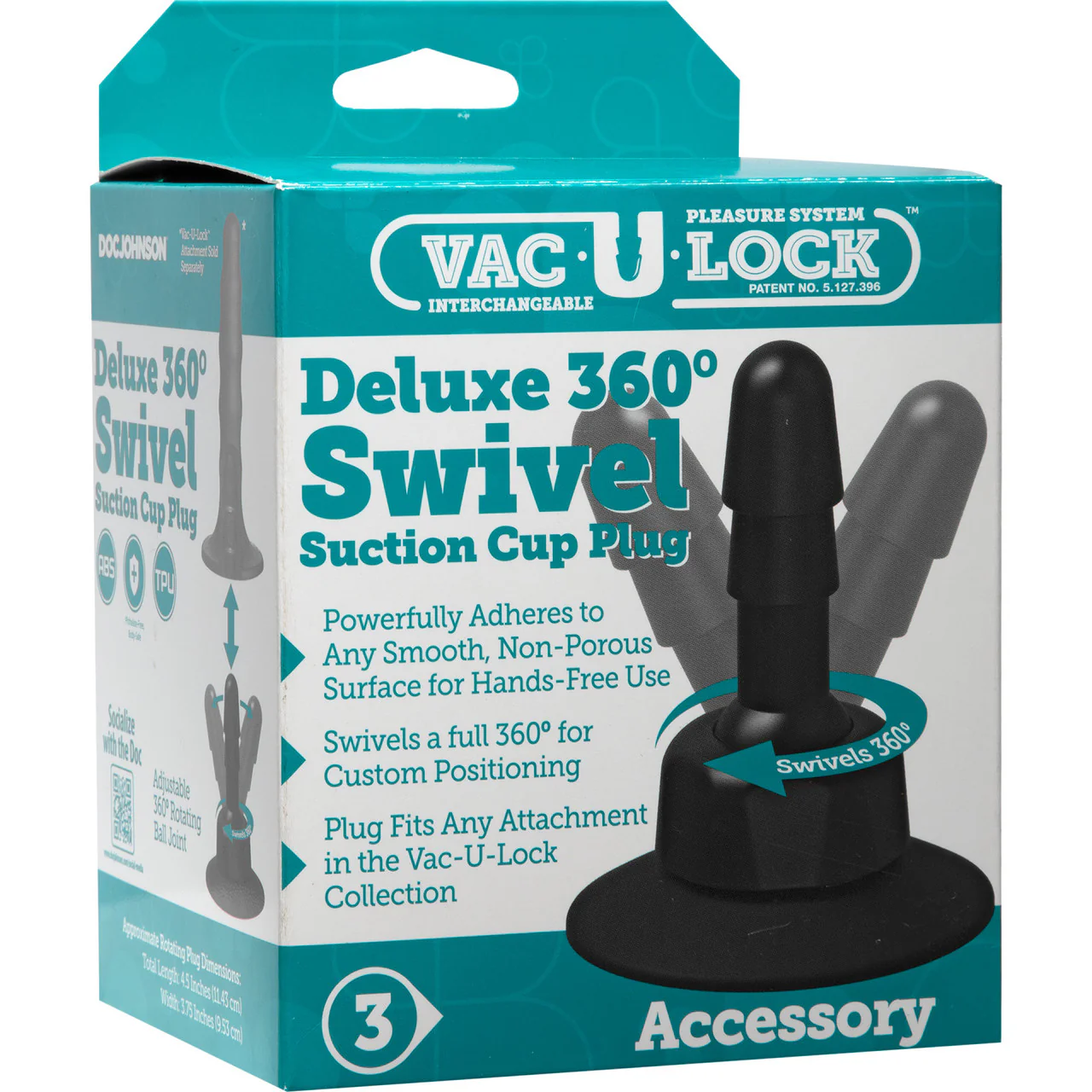 Vac-U-Lock Black Deluxe 360° Swivel Suction Cup Plug - Image 6