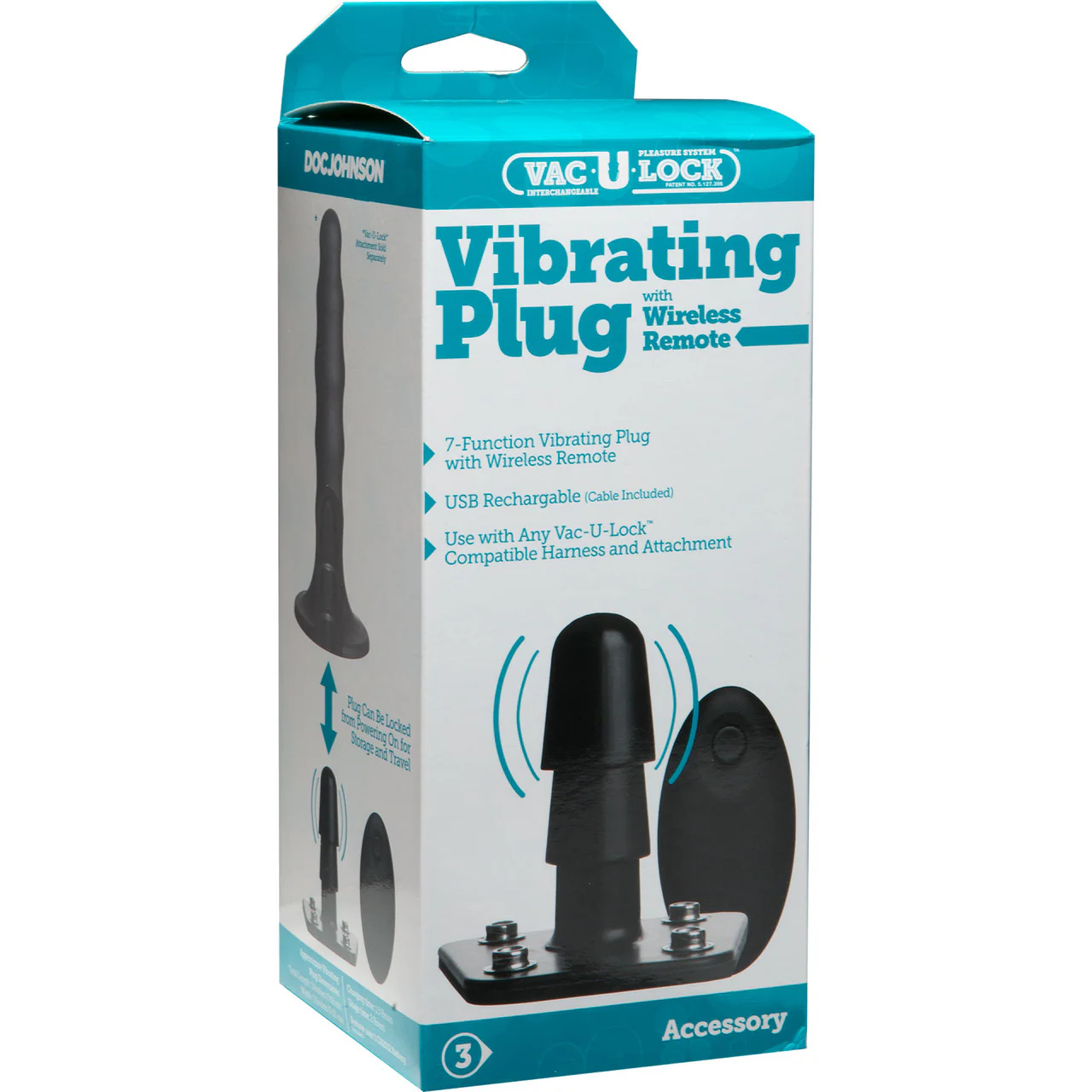 Vac-U-Lock Black Vibrating Rechargeable Plug With Remote - Image 2