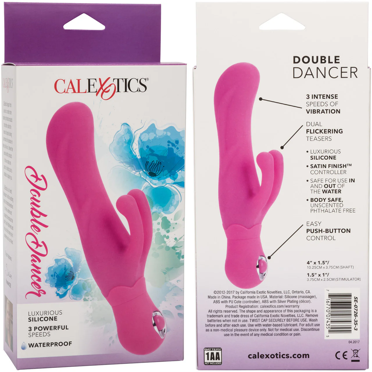 Double Dancer Waterproof Silicone Rabbit Style Vibrator By CalExotics - Pink - Image 6