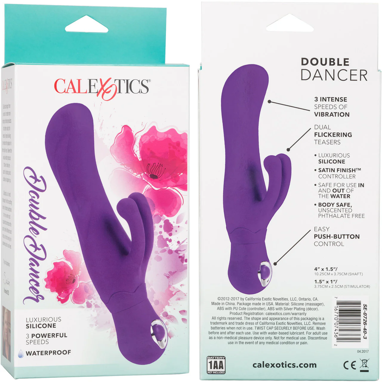 Double Dancer Waterproof Silicone Rabbit Style Vibrator By CalExotics - Purple - Image 6