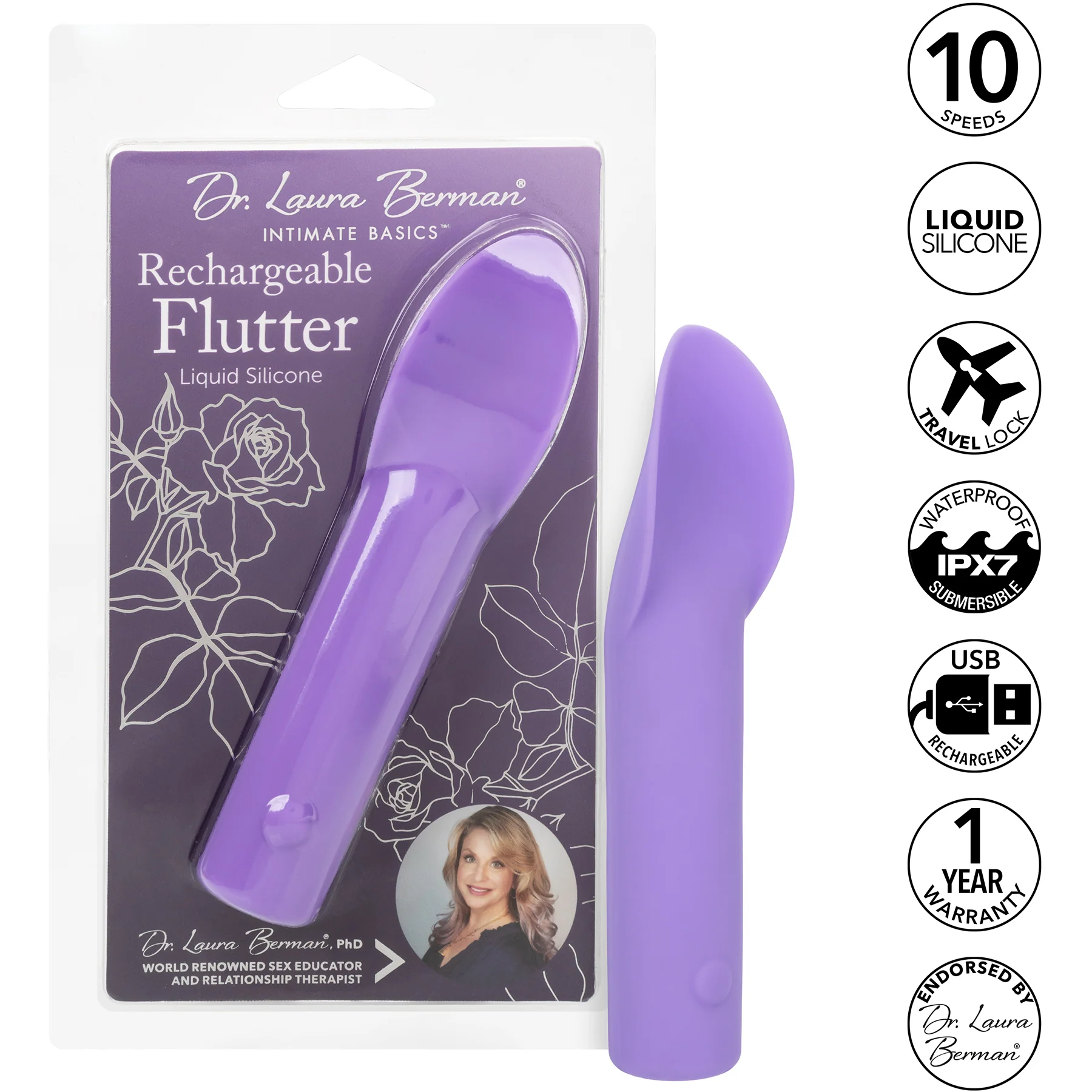 Dr. Laura Berman® Rechargeable Silicone Flutter Vibrator - Image 4