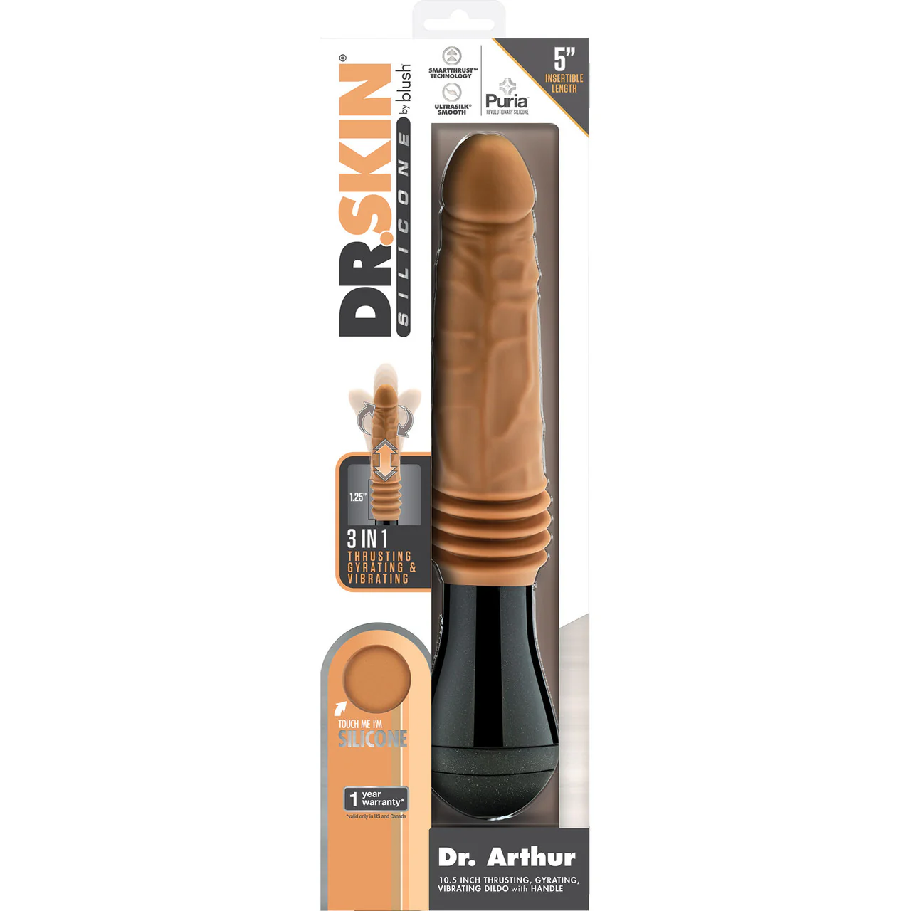 Dr. Skin Dr. Arthur 5" Thrusting, Gyrating & Vibrating Silicone Dildo With Handle By Blush - Caramel - Image 12