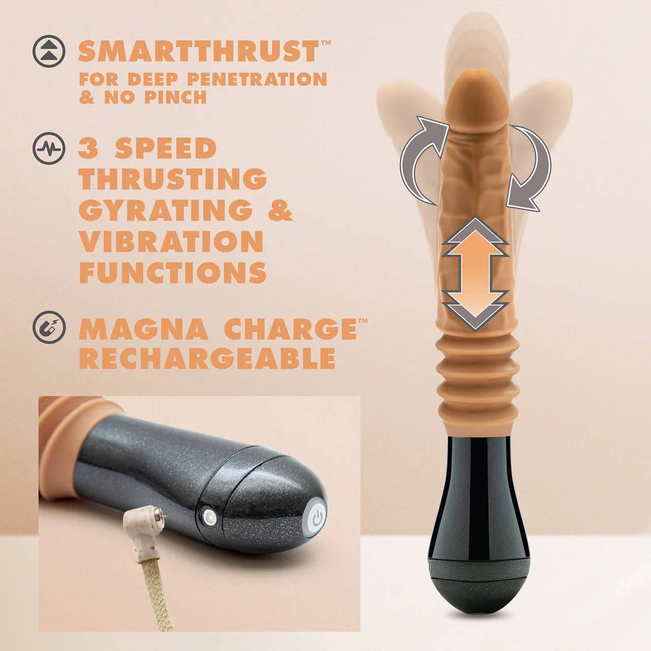 Dr. Skin Dr. Arthur 5" Thrusting, Gyrating & Vibrating Silicone Dildo With Handle By Blush - Caramel - Image 8
