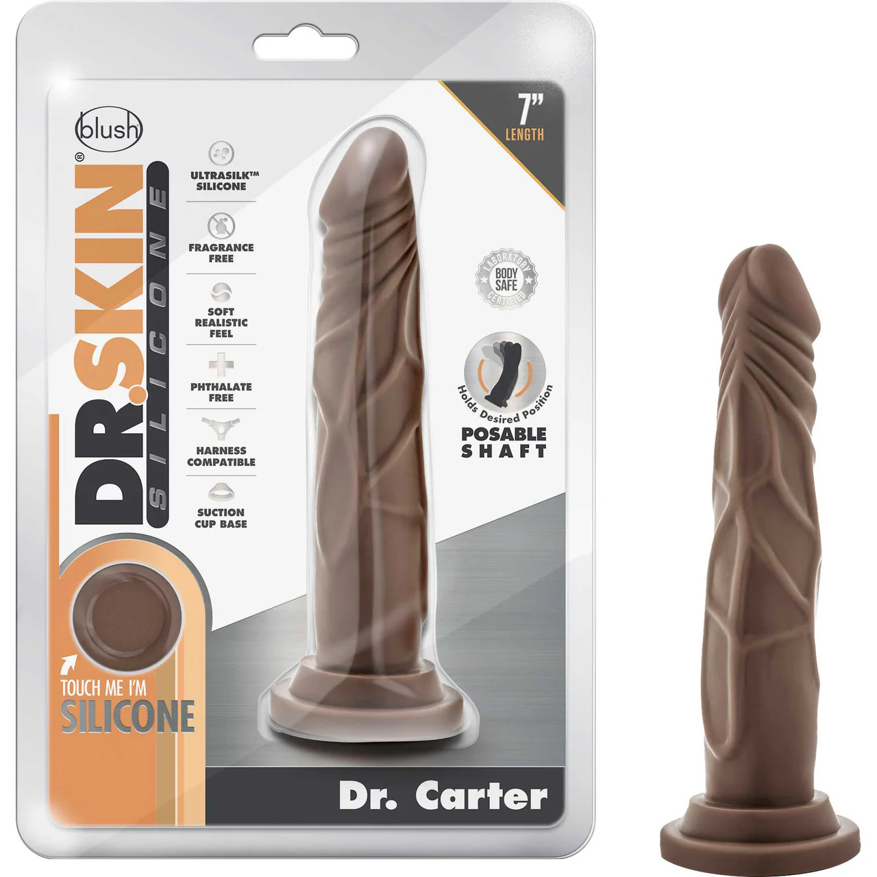 Dr. Skin Dr. Carter 7" Realistic Posable Silicone Dildo With Suction Cup By Blush - Chocolate - Image 7