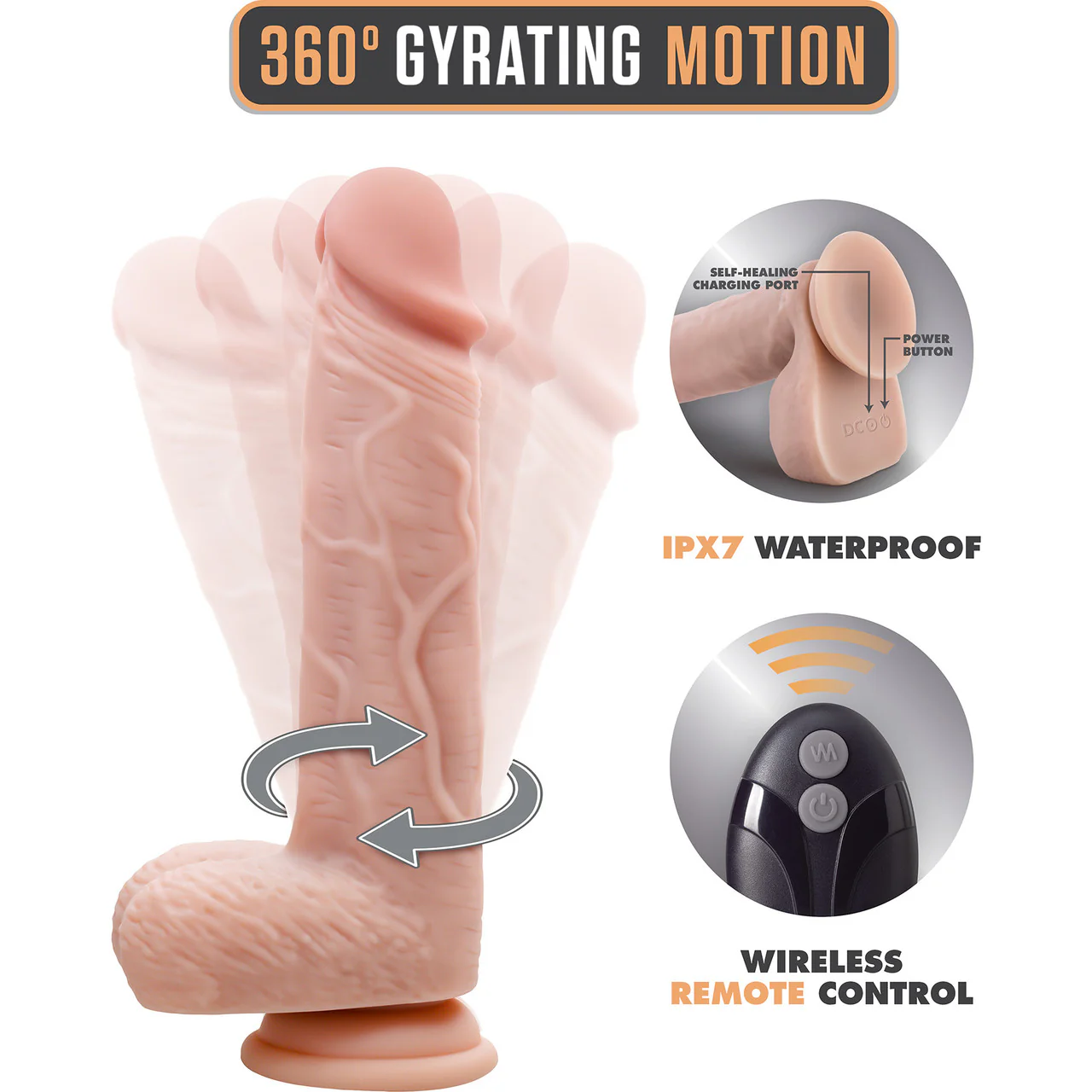 Dr. Skin Dr. Ethan Gyrating, Vibrating 8.5" Silicone Suction Cup Dildo With Balls & Remote By Blush - Image 4