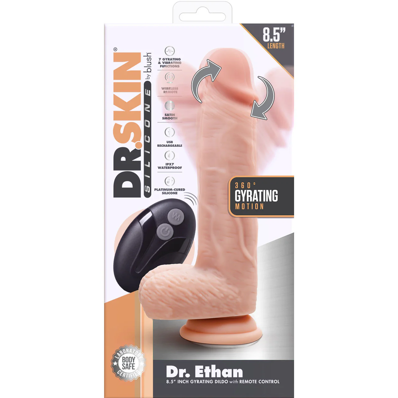 Dr. Skin Dr. Ethan Gyrating, Vibrating 8.5" Silicone Suction Cup Dildo With Balls & Remote By Blush - Image 8