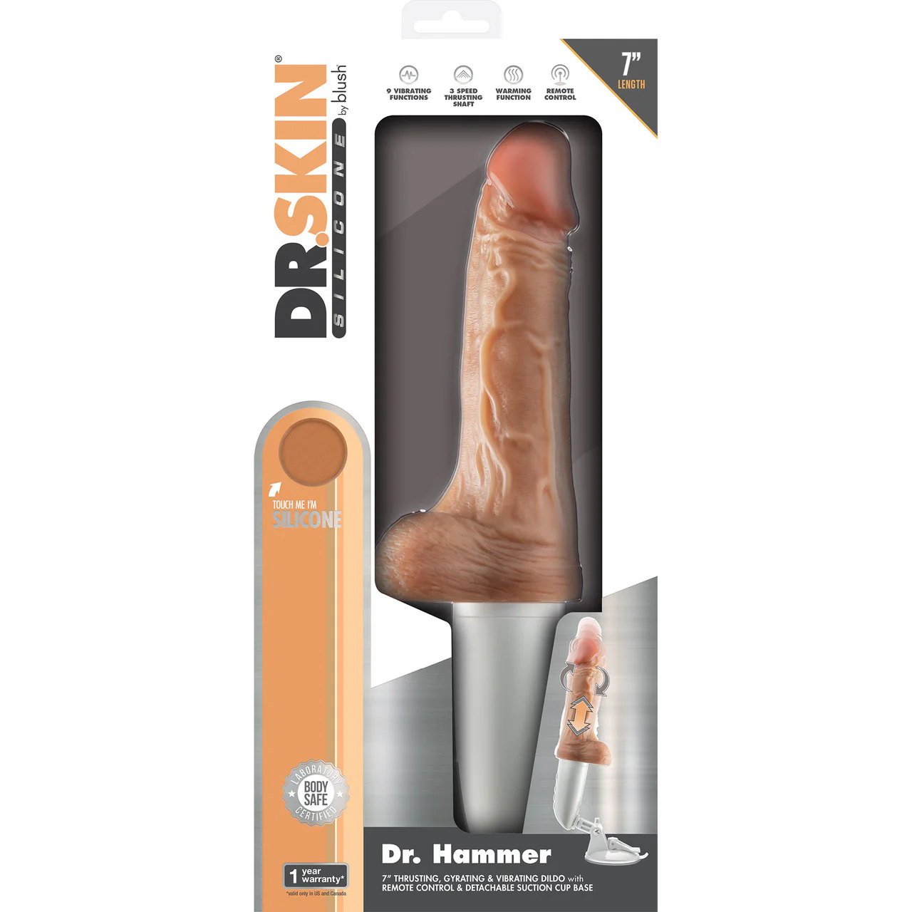 Dr. Skin Dr. Hammer 7" Thrusting, Vibrating, Warming Dildo With Suction Cup, Handle & Remote By Blush - Image 13
