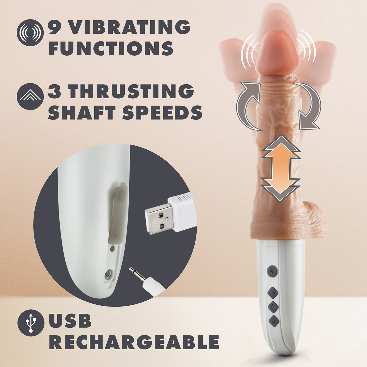 Dr. Skin Dr. Hammer 7" Thrusting, Vibrating, Warming Dildo With Suction Cup, Handle & Remote By Blush - Image 9