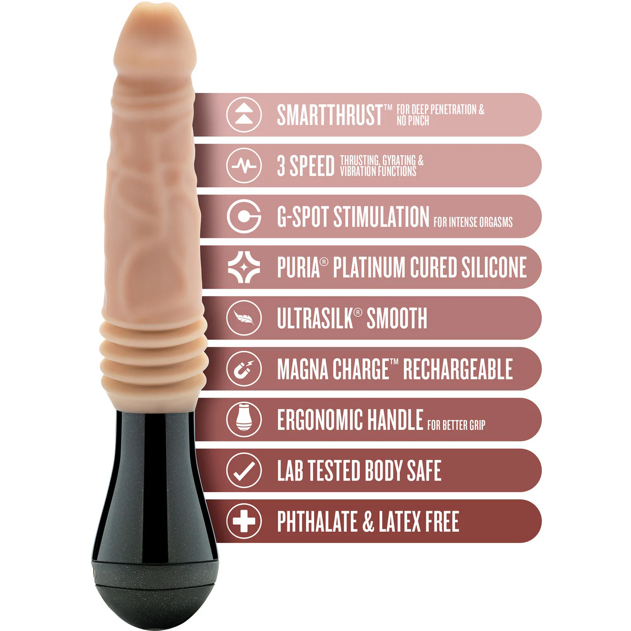 Dr. Skin Dr. Knight 5" Thrusting, Gyrating & Vibrating Silicone Dildo With Handle By Blush - Vanilla - Image 7