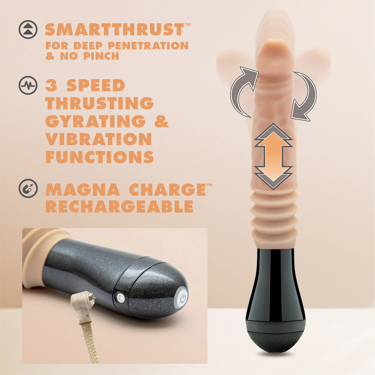 Dr. Skin Dr. Knight 5" Thrusting, Gyrating & Vibrating Silicone Dildo With Handle By Blush - Vanilla - Image 8
