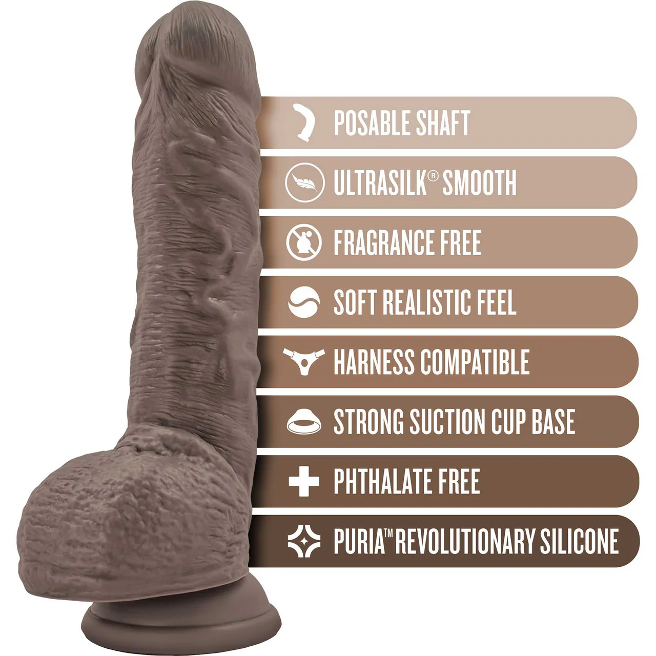 Dr. Skin Dr. Mason 8.75" Realistic Posable Silicone Suction Cup Dildo With Balls By Blush - Chocolate - Image 6