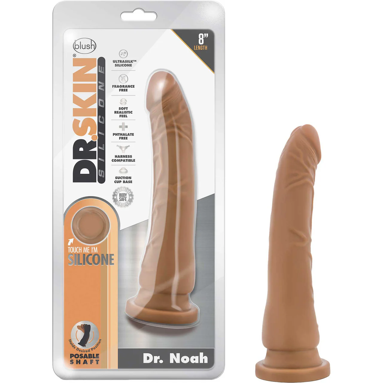 Dr. Skin Dr. Noah 8" Realistic Posable Silicone Dildo With Suction Cup By Blush - Caramel - Image 8