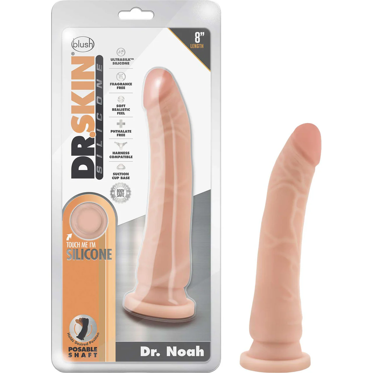 Dr. Skin Dr. Noah 8" Realistic Posable Silicone Dildo With Suction Cup By Blush - Vanilla - Image 8