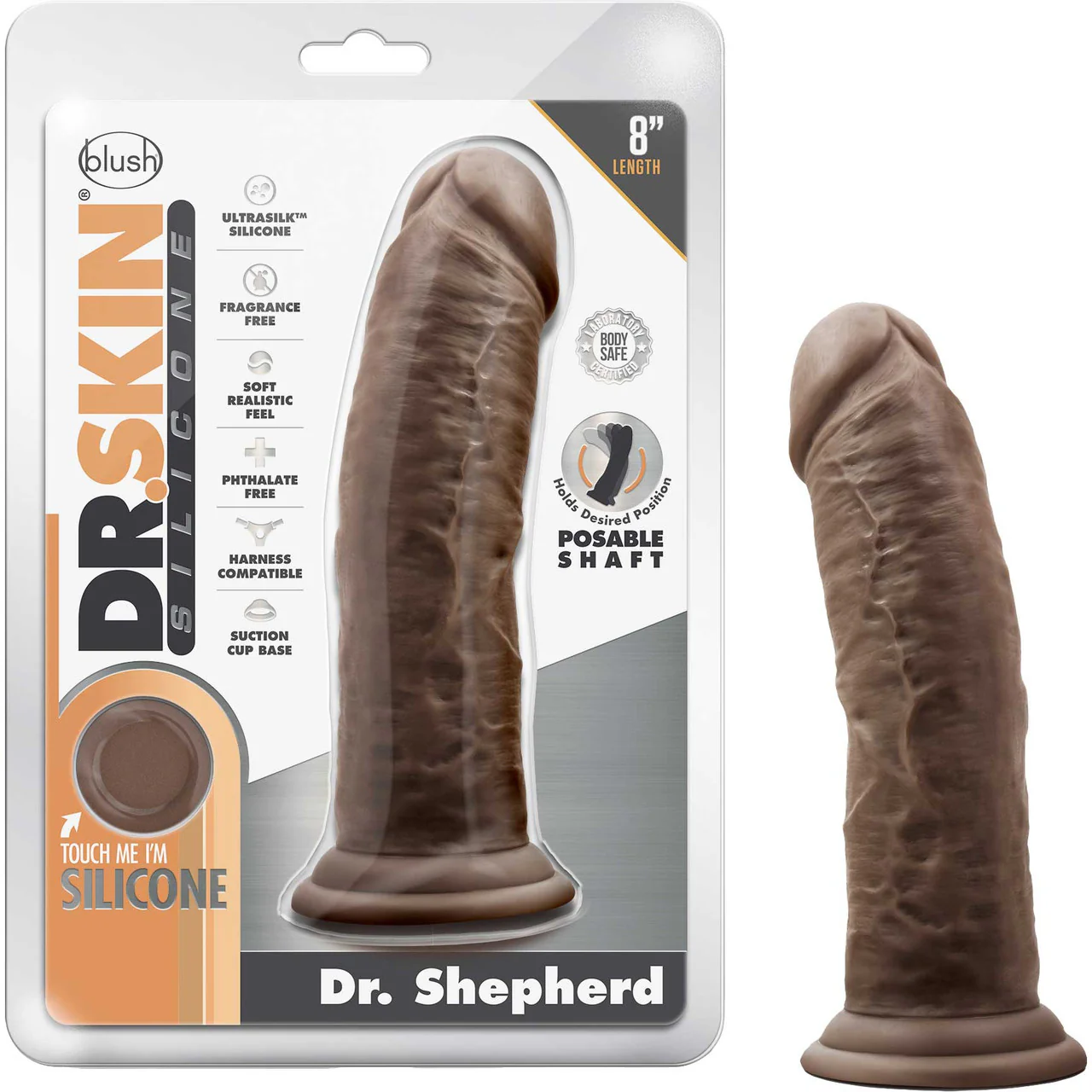 Dr. Skin Dr. Shepherd 8" Realistic Posable Silicone Dildo With Suction Cup By Blush - Chocolate - Image 7